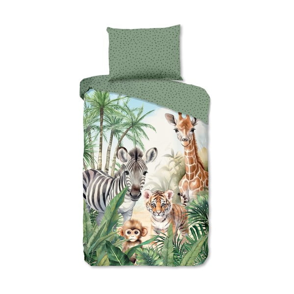 Zaļa vienguļamā kokvilnas bērnu gultas veļa 140x200 cm Thabo – Good Morning