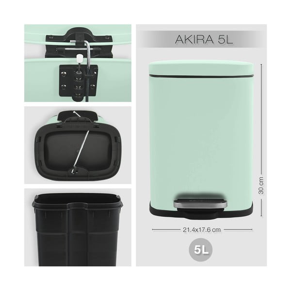 Piparmētru zaļa tērauda atkritumu tvertne ar pedāli 5 l   Akira – Spirella-image-4