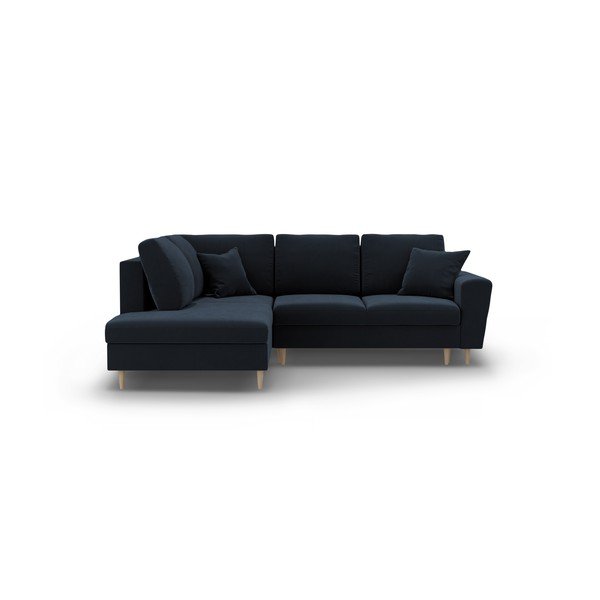 Tumši zils samta salokāms stūra dīvāns ar uzglabāšanas vietu (ar kreiso stūri/L veida) Kyoto – Cosmopolitan Design