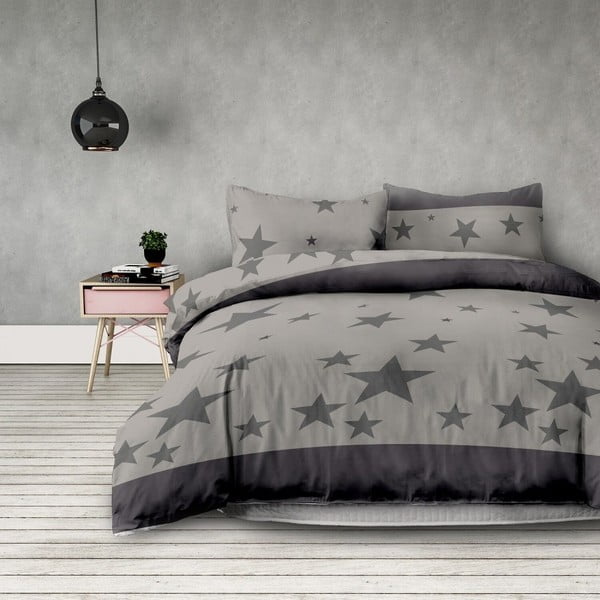 Pelēka mikrošķiedras gultasveļa divguļamai gultai AmeliaHome Stardust, 155 x 220 cm + 80 x 80 cm