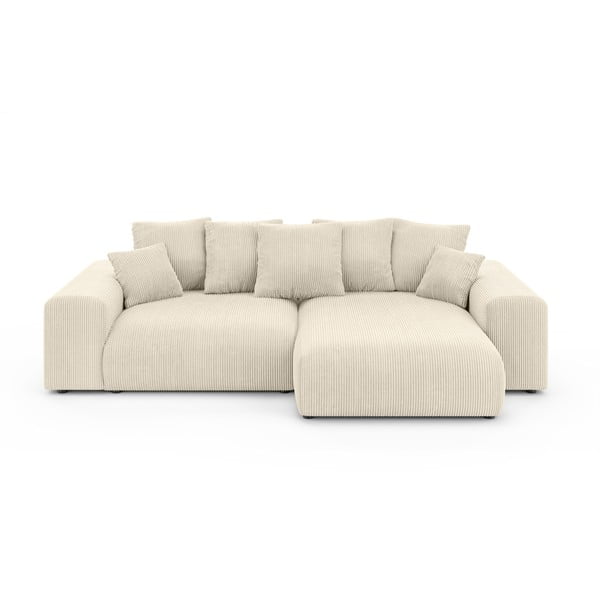 Krēmkrāsas velveta salokāms stūra dīvāns ar uzglabāšanas vietu (ar maināmu stūri) Luma – Ropez
