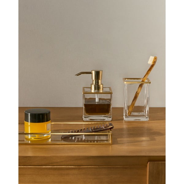 Zelta krāsas stikla trauks zobu birstei Soanet – Kave Home-image-1