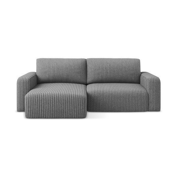 Pelēks velveta salokāms stūra dīvāns ar uzglabāšanas vietu (ar kreiso stūri/ar zvilni) Kona – Makamii