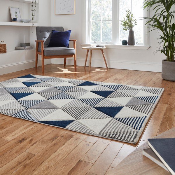 Zili pelēks paklājs Think Rugs Brooklyn Geo, 160 x 220 cm-image-2