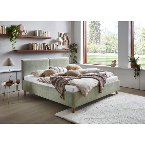Gaiši zaļa polsterēta divvietīga gulta ar redelēm 160x200 cm Piano – Meise Möbel-image-1