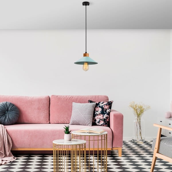 Tirkīzzila/dabīga toņa piekaramā lampa ar metāla abažūru ø 24 cm Manavgat – Opviq lights-image-3