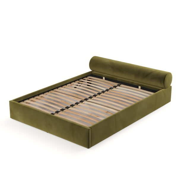Tumši zaļa polsterēta divvietīga gulta ar veļas kasti un redelēm 160x200 cm Solvo – Maison de Rêve-image-2