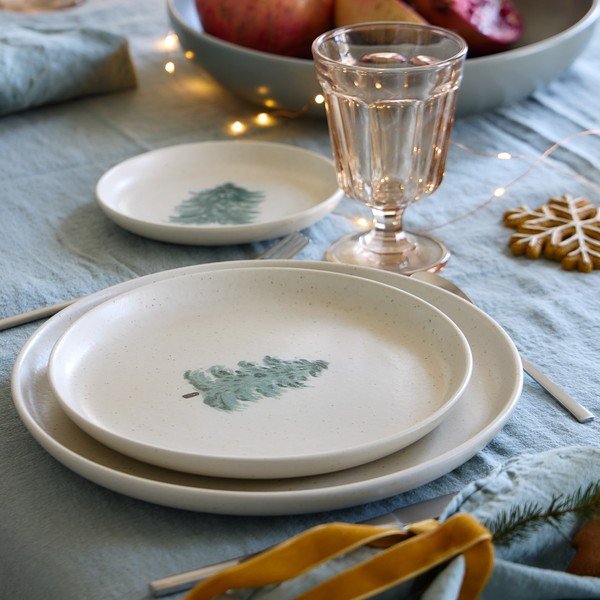 Krēmkrāsas deserta akmensmasas šķīvji (4 gab.) ar Ziemassvētku motīvu ø 22 cm Pacifica Christmas Tree – Casafina-image-1