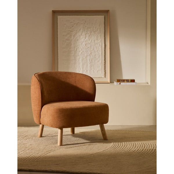 Terakotas oranžs atpūtas krēsls no šenila auduma Ulit – Kave Home-image-1