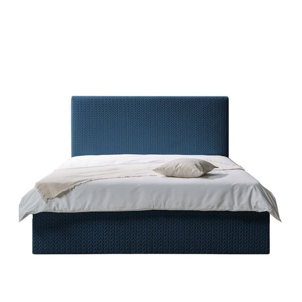Tumši zila mīksta divguļamā gulta ar glabāšanas vietu un režģi 160x200 cm Adele – Bobochic Paris