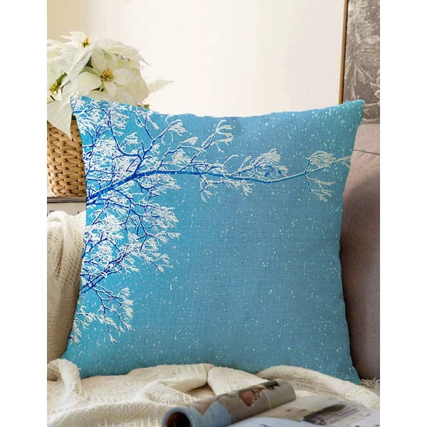 Zila spilvendrāna ar kokvilnas maisījumu Minimalist Cushion Covers Winter Wonderland, 55 x 55 cm