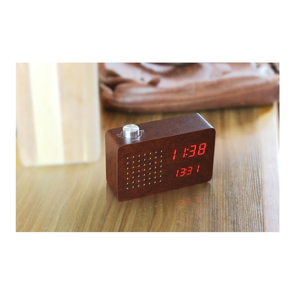 Tumši brūns modinātājs ar sarkanu LED displeju un radio Gingko Radio Click Clock-image-3
