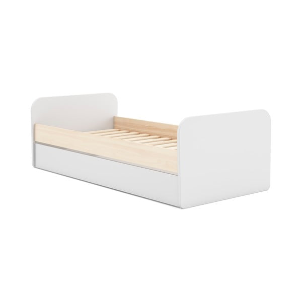 Balta/dabīga toņa izvelkama bērnu gulta ar priedes koka imitāciju un veļas kasti 90x200 cm Esteban – Marckeric