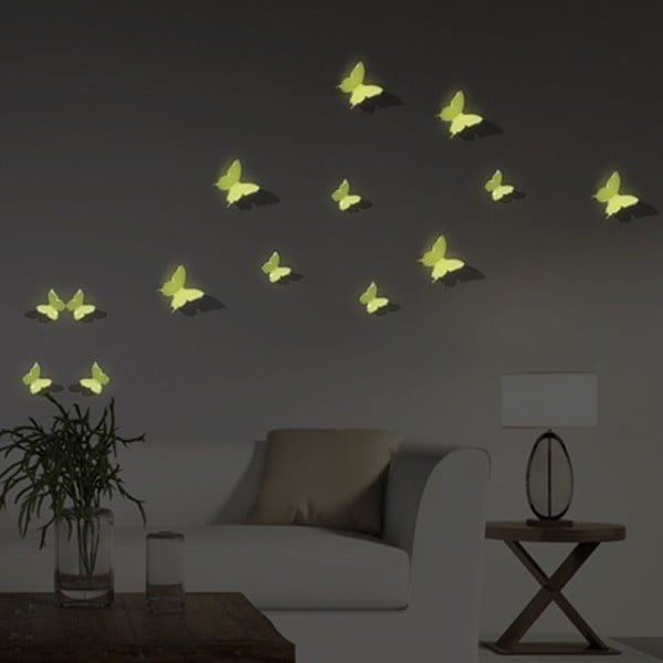 12 tumsā spīdošu 3D uzlīmju komplekts Ambiance Butterflies