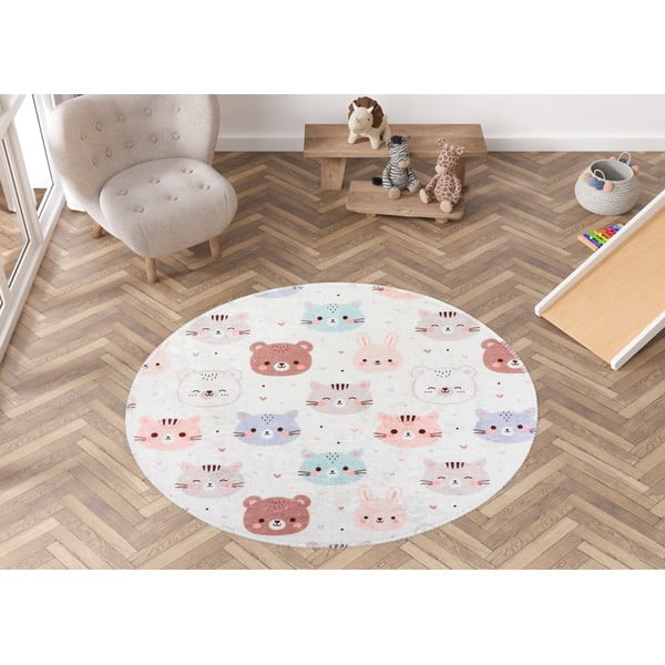 Ziloņkaula krāsas mazgājams bērnu paklājs ø120 cm Cute Animals – Vitaus-image-1