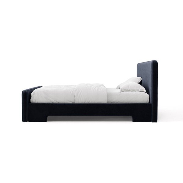 Tumši zila polsterēta divvietīga gulta ar redelēm 160x200 cm Eda – Micadoni -image-3