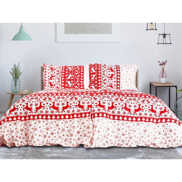Sarkana/balta vienvietīga kokvilnas gultas veļa 140x200 cm Exclusive – B.E.S.