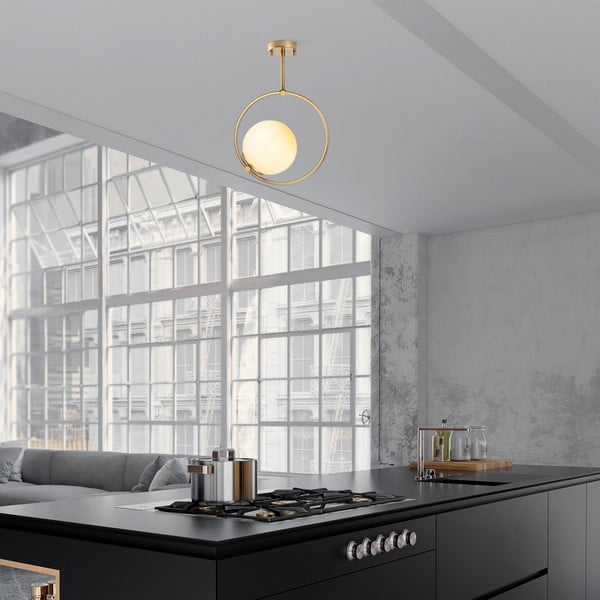 Balta/misiņa krāsas griestu lampa ar stikla abažūru 39x26 cm Dolunay – Opviq lights-image-3