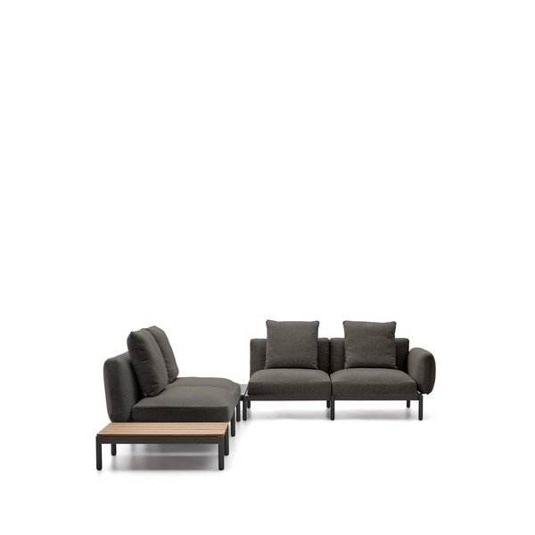 Tumši pelēks polsterēts (L veida) dārza dīvāns Sorells – Kave Home-image-1