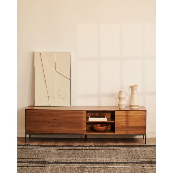 Dabīga toņa TV galdiņš ar riekstkoka imitāciju 195x55 cm Vedrana – Kave Home-image-3