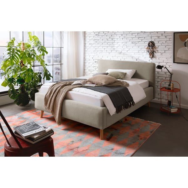 Pelēkbrūna polsterēta divvietīga gulta ar veļas kasti ar redelēm 140x200 cm Mattis – Meise Möbel-image-1