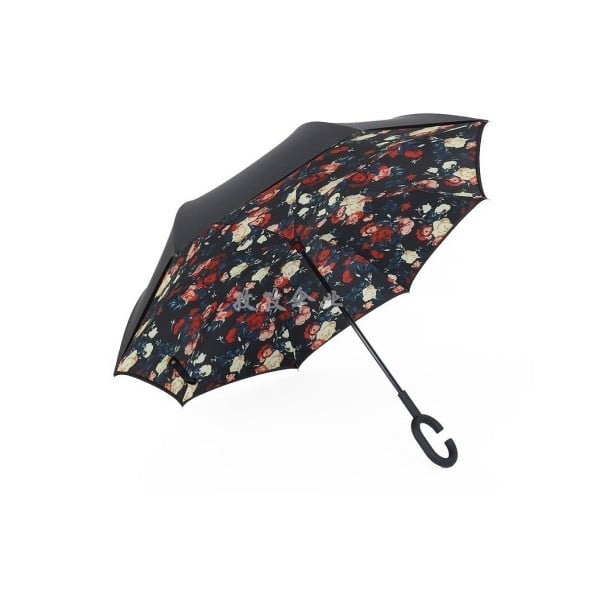Melns lietussargs ar krāsainām detaļām Ziedi, ⌀ 110 cm