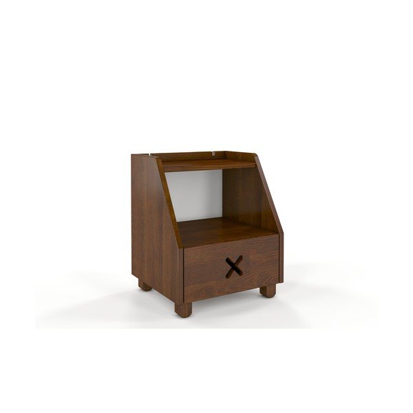 Priežu koka naktsskapītis ar atvilktni, plauktu un ozolkoka dekoru Skandica Visby Ustka