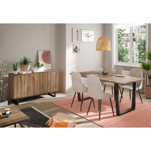 Dabīga toņa zema kumode ar riekstkoka imitāciju 140x80 cm Laila – Marckeric-image-1