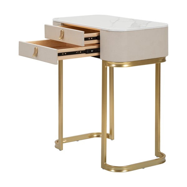 Bēšs/zelta krāsas konsoles galds ar marmora imitācijas galda virsmu 40x70 cm Beauty – Mauro Ferretti-image-3