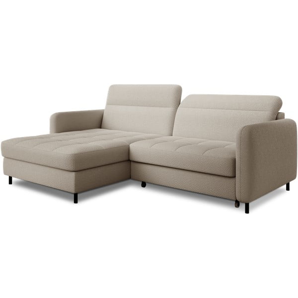 Bēšs salokāms/ar uzglabāšanas vietu stūra dīvāns no buklē auduma (ar kreiso stūri/ar zvilni) Gomsi – ELTAP-image-2