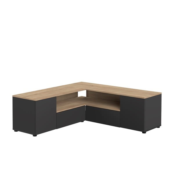 Melns/dabīga toņa TV galdiņš ar ozolkoka imitāciju 130x46 cm Angle – TemaHome