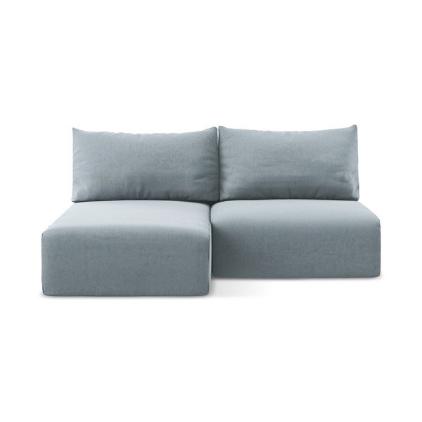 Zils samta salokāms stūra dīvāns ar uzglabāšanas vietu (ar kreiso stūri/ar zvilni) Kalena – Makamii