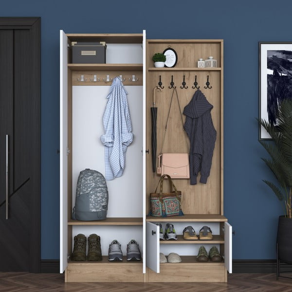 Balts/dabīga toņa priekšnama komplekts ar valrieksta koka imitāciju Theresa – Kalune Design-image-4