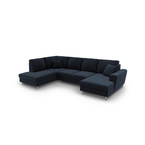 Tumši zils samta salokāms stūra dīvāns ar uzglabāšanas vietu (ar kreiso stūri/U veida) Kyoto – Cosmopolitan Design-image-1