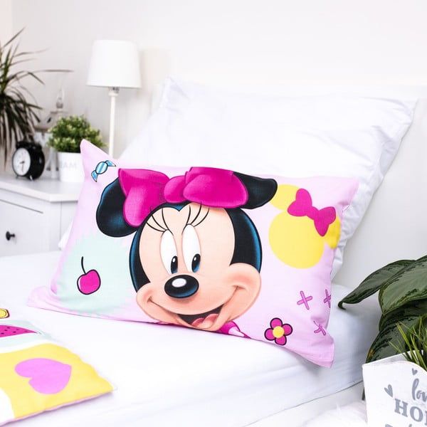 Rozā kokvilnas bērnu gultas veļa 100x135 cm Minnie "Sweet" – Jerry Fabrics-image-1