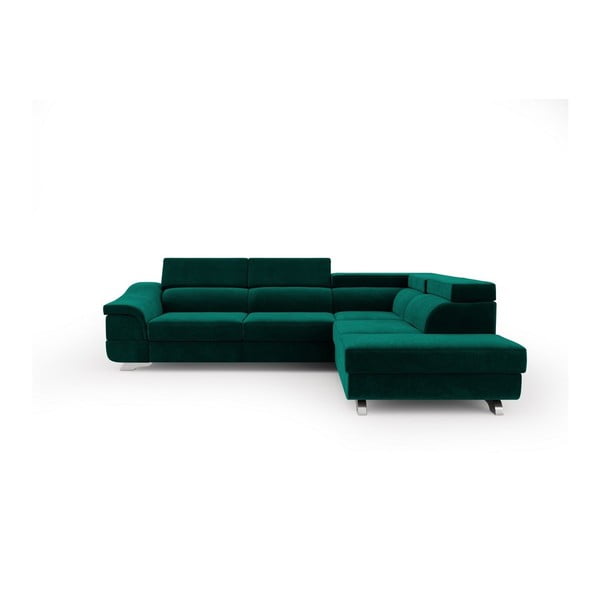 Windsor & Co Sofas Apollon dīvāns-guļamvieta gaiši zaļā krāsā ar samta pārvalku, labais stūris