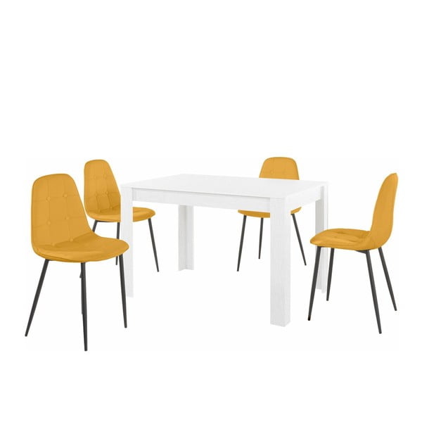 Balts pusdienu galda un 4 oranžu pusdienu krēslu komplekts Støraa Lori Lamar