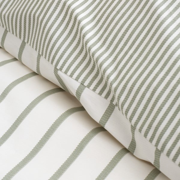 Zaļa/krēmkrāsas divguļamā kokvilnas gultas veļa 200x200 cm Hampton Stripe – Bianca-image-4