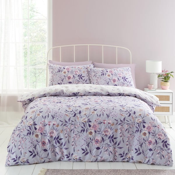 Balta/violeta vienguļamā gultas veļa 135x200 cm Isadora Floral – Catherine Lansfield
