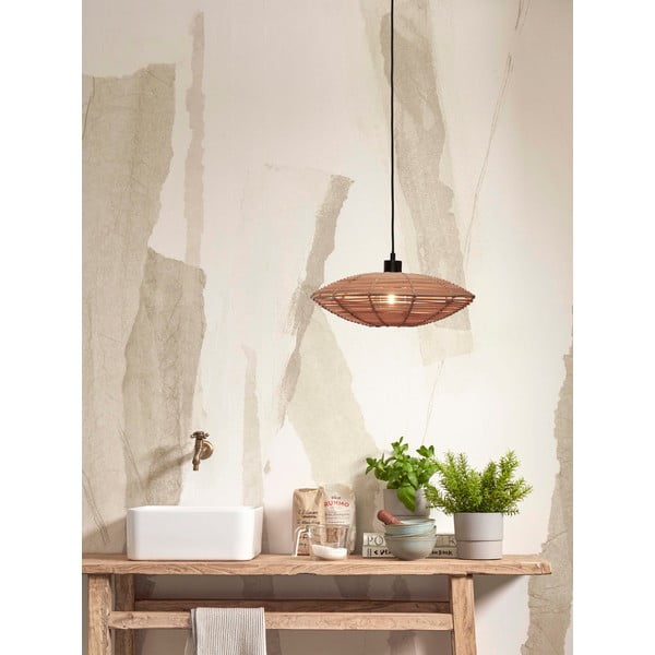 Dabīga toņa piekaramā lampa ar rotangpalmas abažūru ø 40 cm Tanami – Good&Mojo-image-1