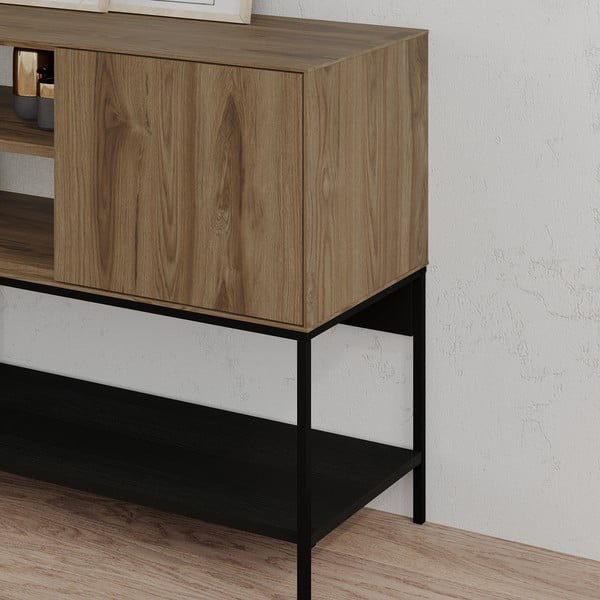 Melna/dabīga toņa kumode ar ozolkoka imitāciju 180x80x40 cm Amira – Marckeric-image-4