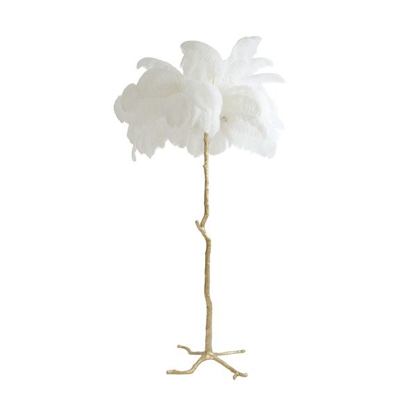 Balta/zelta krāsas stāvlampa ar spalvu abažūru (augstums 180 cm) Feather – Light & Living-image-3