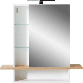 Balts piekaramais vannas istabas skapītis ar spoguli un ozolkoka imitāciju 90x91 cm Novolino – Germania