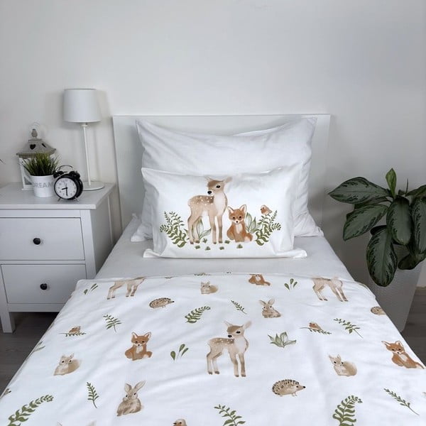 Balta/brūna kokvilnas bērnu gultas veļa 100x135 cm Forest Animals – Jerry Fabrics-image-2