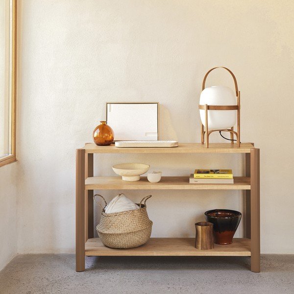 Ķieģeļu sarkans/gaiša dabīga toņa plaukts ar ozolkoka imitāciju 126x84x43 cm Bona – Teulat-image-1