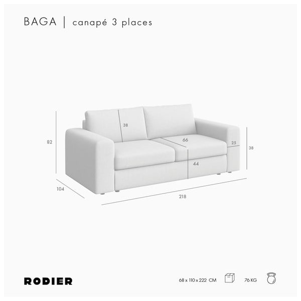 Gaiši brūns samta dīvāns 218 cm Baga – Rodier-image-4