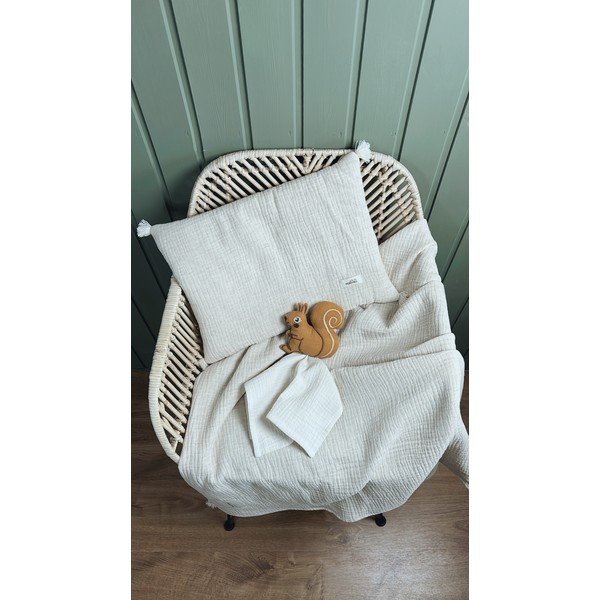 Krēmkrāsas muslīna bērnu segas un spilvena komplekts 100x130 cm Muslin Linen – Malomi Kids-image-3