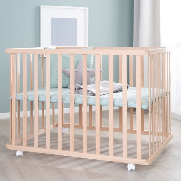 Dabīga toņa bērnu sētiņa ar regulējamu augstumu/ar riteņiem 75x100 cm Style – Roba-image-3