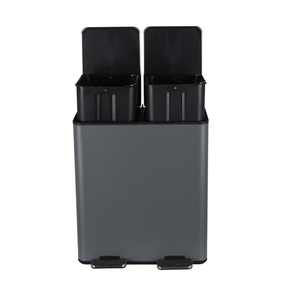 Tumši pelēka atkritumu šķirošanas tērauda atkritumu tvertne ar pedāli 2x20 l   Aliya – Spirella-image-1