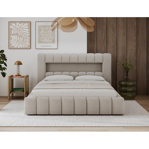 Bēša polsterēta divvietīga gulta ar veļas kasti ar redelēm 140x200 cm Lamica – ELTAP-image-3